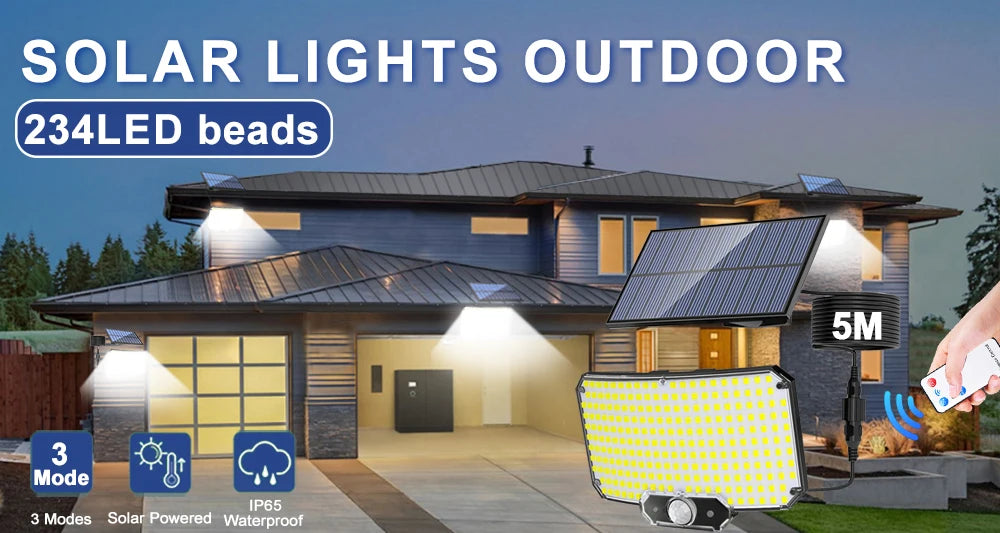 Solar Lights 234LED Solar Security Lights Outdoor Garden Motion Sensor 3 Modes Waterproof Split Solar Flood Wall Lights Garage