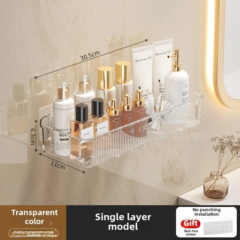 Wall Mounted Cosmetic and Skincare Storage Rack for Bathroom No Need for Drilling Multi Functional Kitchenbathroom Storage Rackr