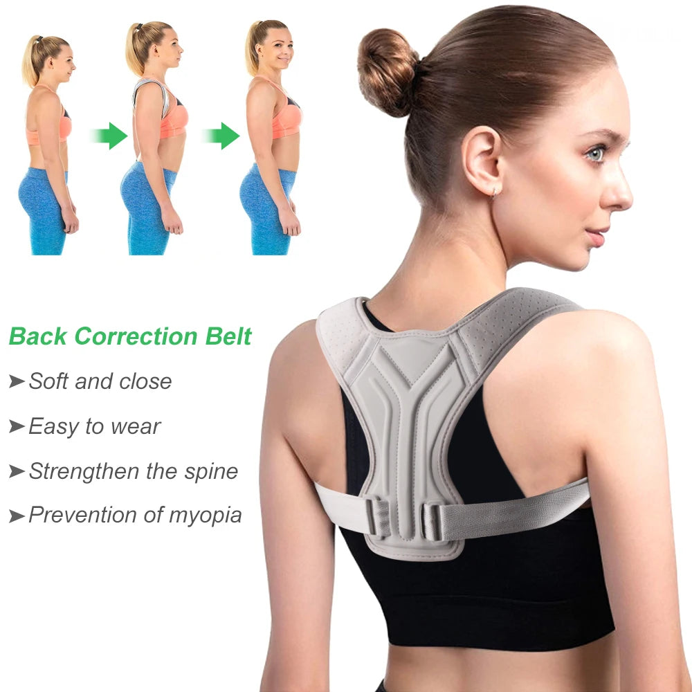 Adjustable Posture Reminder Brace, Black or Grey, XS–XL