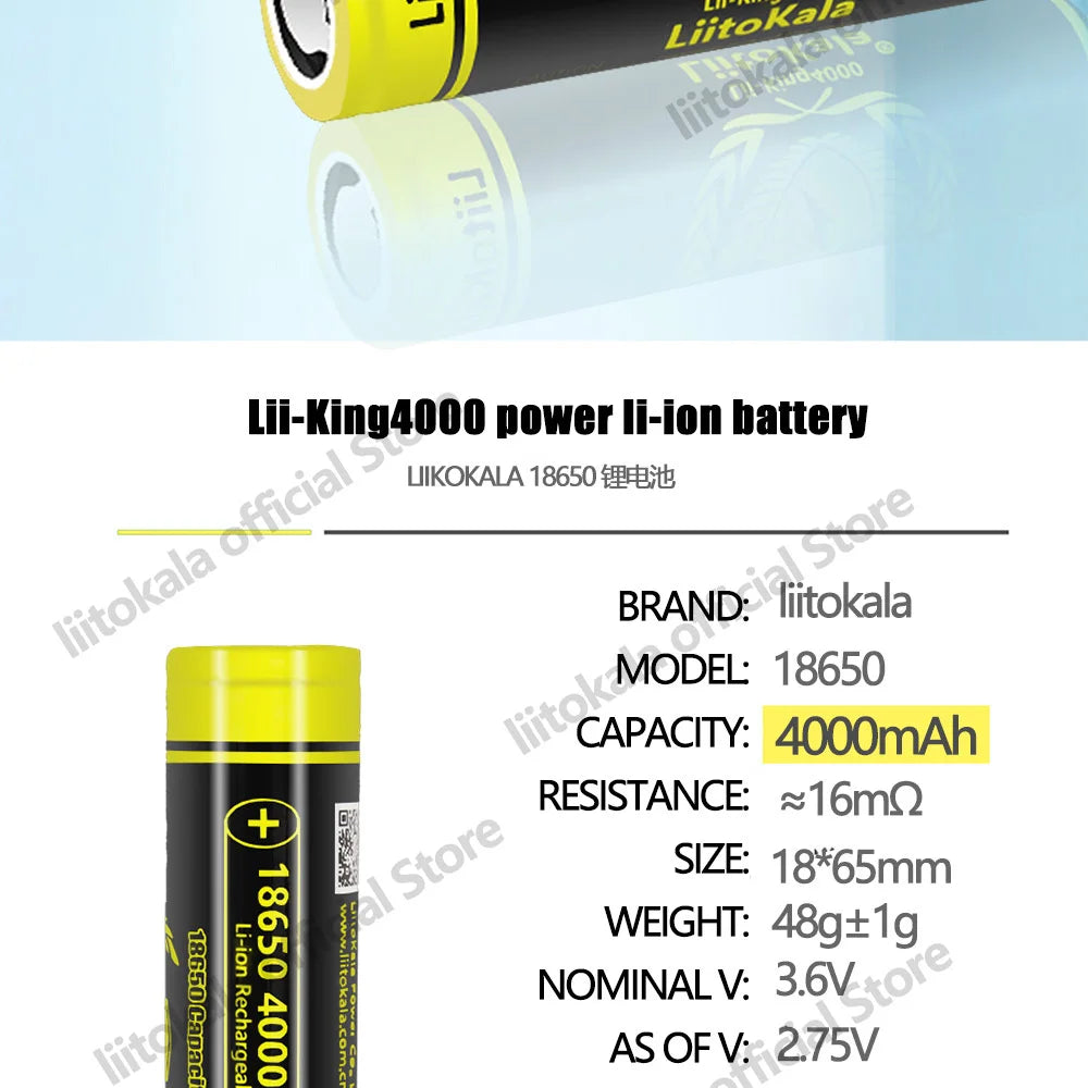 4pcs LiitoKala Lii-King4000 Highest Capacity 18650 4000mAh battery Original 3.6V Reachargeable batteries for flashligh