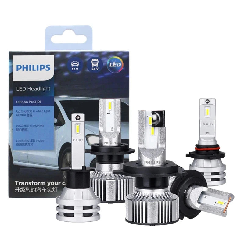 Philips LED H1 H3 H4 H7 H11 Ultinon Pro3101 12V/24V 6000K Branco Brilhante, HB3 9005 HB4 9006 HIR2 9012 Lâmpadas LED para Faróis Automáticos, 2x