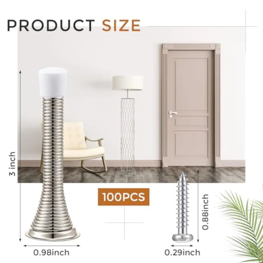3" Spring Door Stopper with Rubber Tip and Rustproof Screw