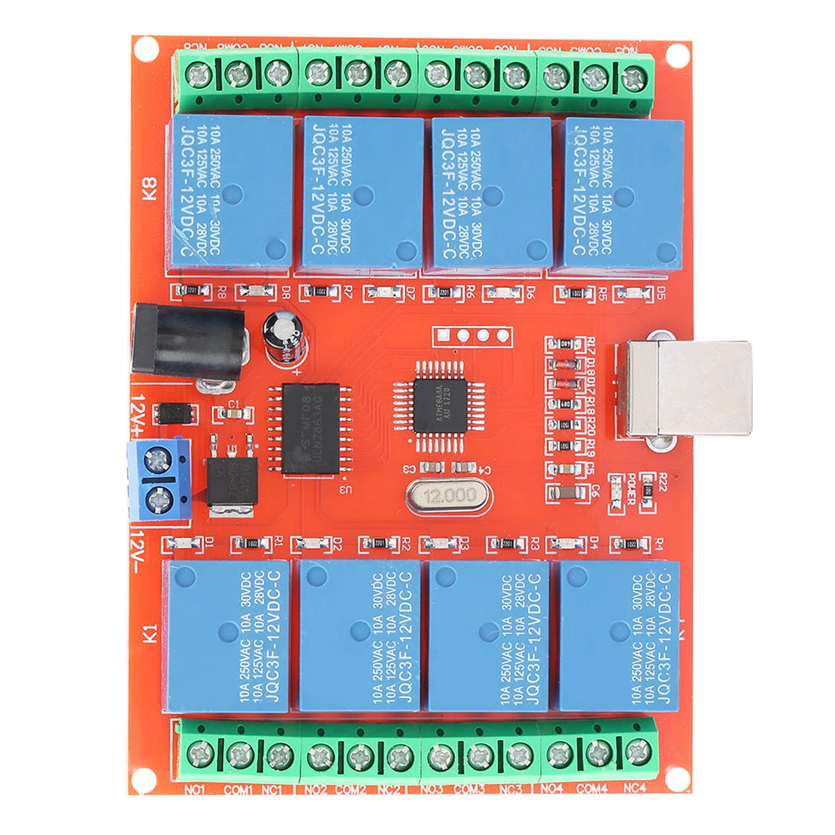 12V Eight-Channel USB Relay Controller Board, NC/COM/NO