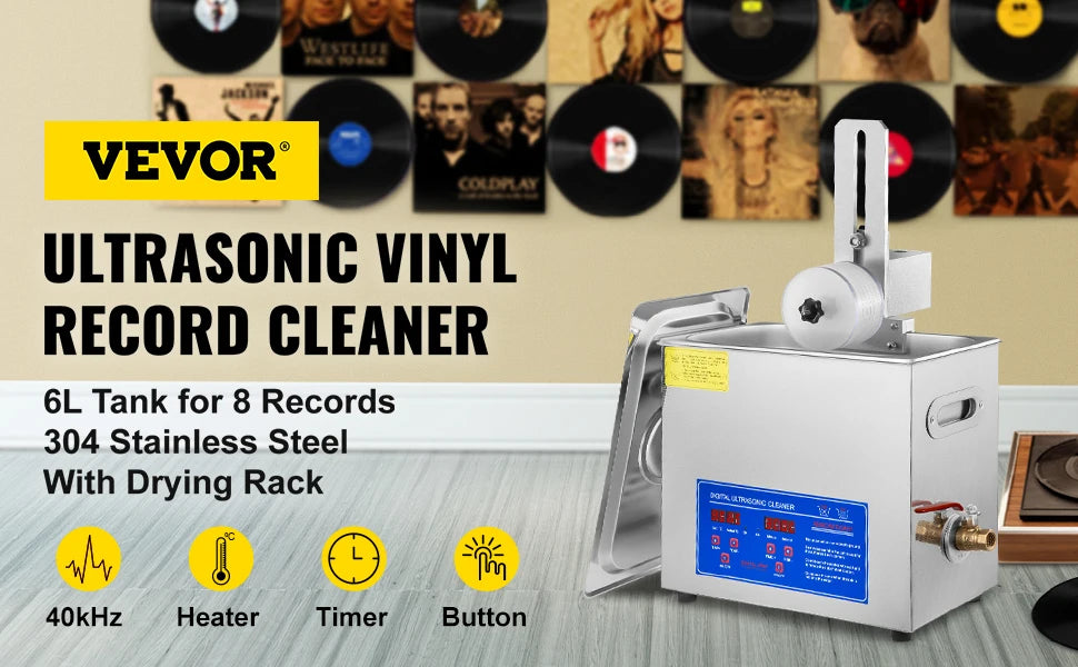 6L ultralyds vinylpladerenser med tørrestativ til 7–12" plader