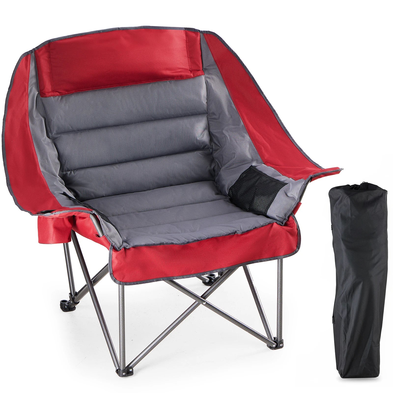 Oversized campingstoel tot 450 lbs met bekerhouder en opbergruimte