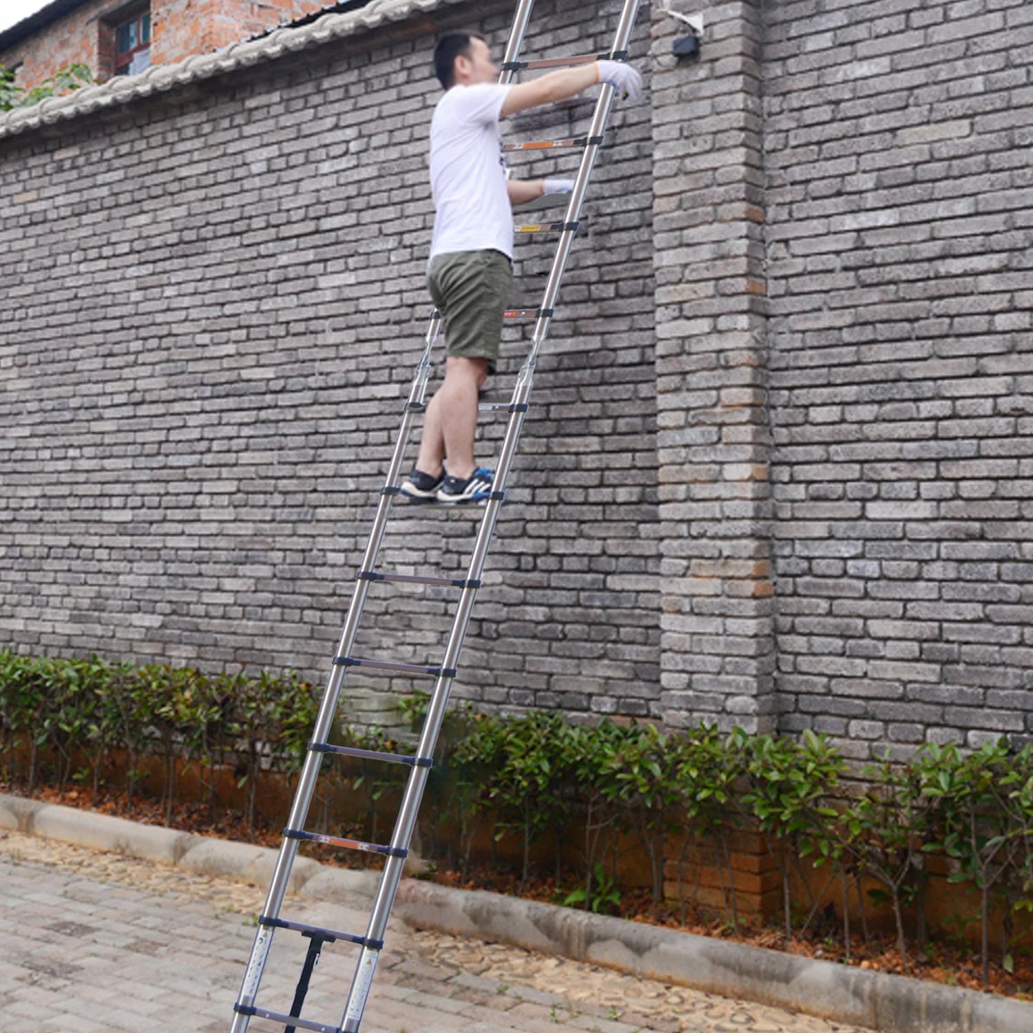 5M Telescopic Straight Ladder A‑Frame Stainless Steel Folding Ladder