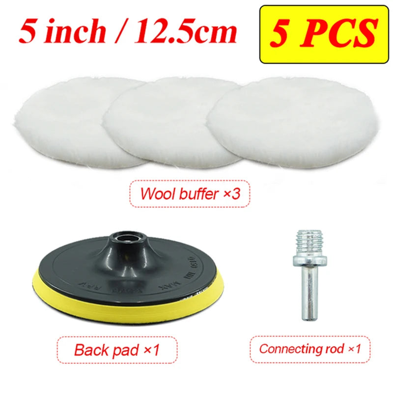 5Pcs Wool Car Polishing Pad Set For Polisher Machine Waxing Polishing Buffing Auto Paint Care Polisher Pads 3/4/5/6/7 Inch