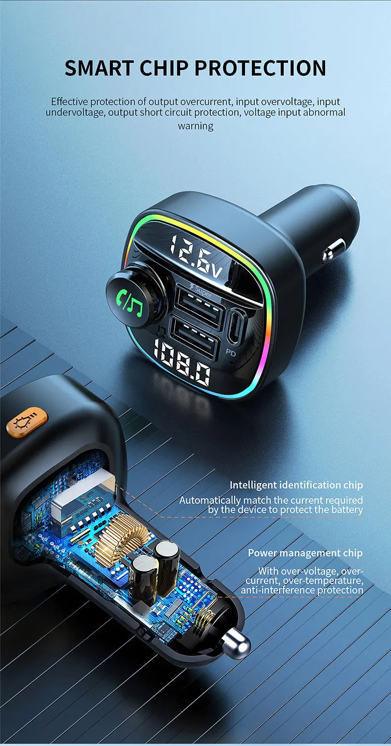 Bluetooth 5.0 FM vysielač Handsfree car radio modul MP3 prehrávač s 22.5W USB Superrýchlym nabíjaním adaptér do auta