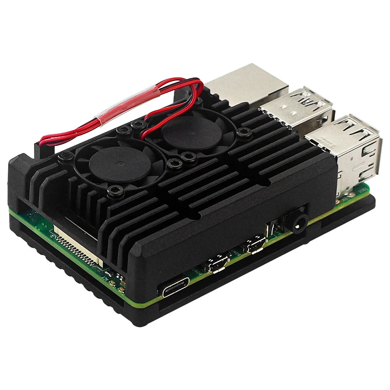 Skal till Raspberry Pi 4 Model B med dubbla minikylfläktar, skyddande kylhölje i aluminiumlegering för RPi 4 4B