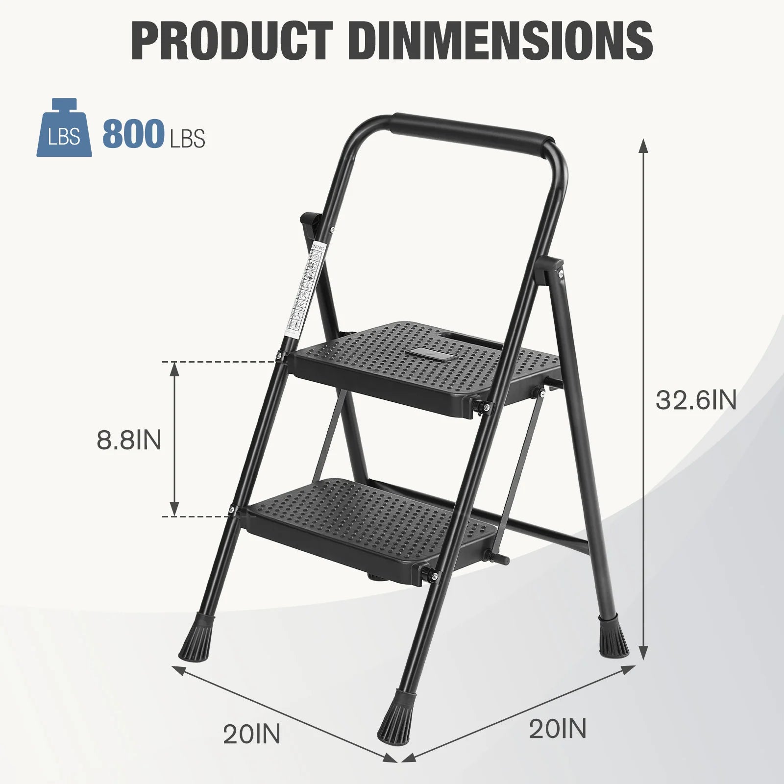 Folding 2-Step Ladder Stool with Anti-Slip Pedals 800lbs Steel