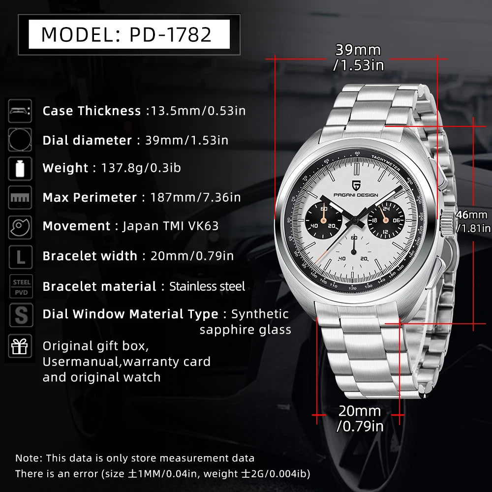 Pagani Design Panda Dial Chronograph Watch Sapphire Steel 10Bar