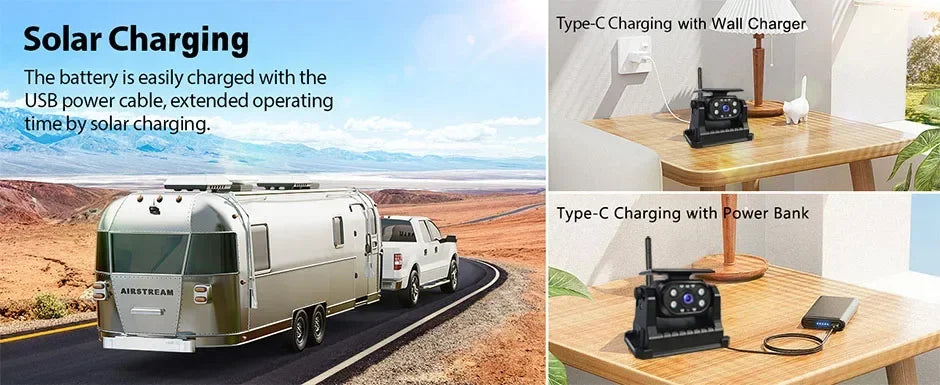 5" Monitor HD Magnetic Solar Wireless Backup Camera 1080P Upgrade Auto on/Off Camera Night Vision Rechargeable Rear View Camera