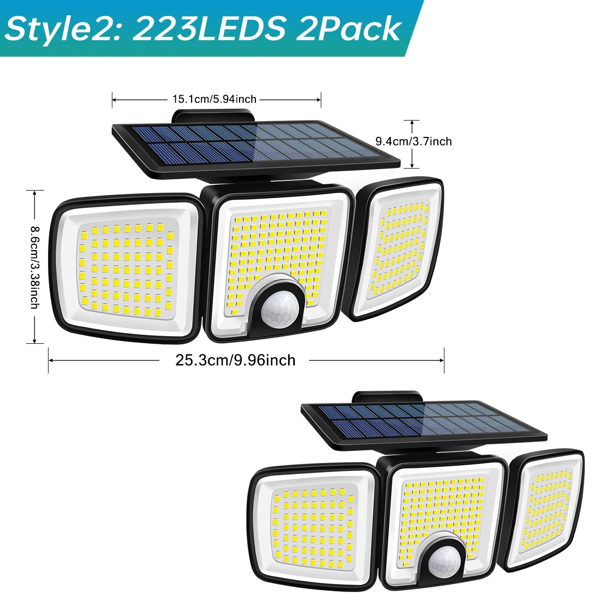 Solar Lights Outdoor Waterproof Super Bright Cordless Solar Motion Sensor Light 3 Adjustable Heads 270° Wide Angle Illumination