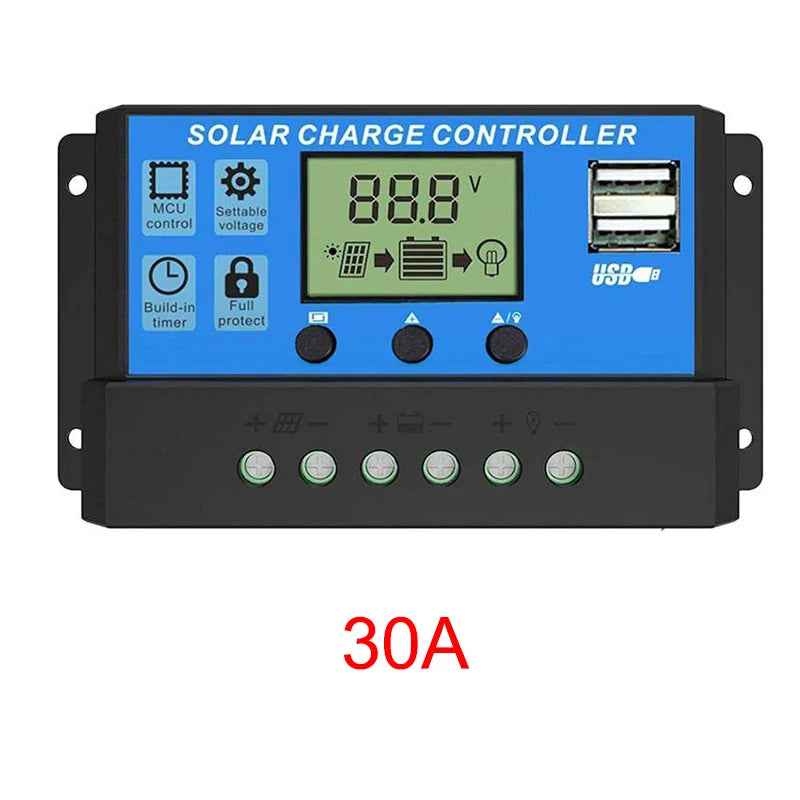 Solar Charge Controller 10A to 100A LCD Display Dual USB Auto Regulator for Solar Panel Battery System Charging