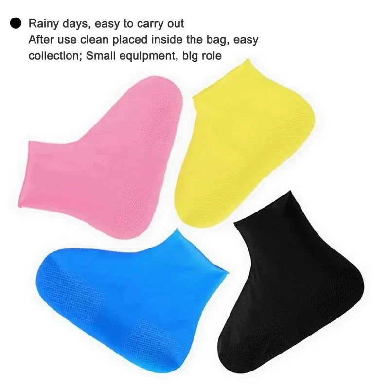 1 Pair Latex WaterProof Shoe Covers Lip-resistant Rubber Rain Boot Rain Gear Overshoes Accessories for Outdoor Rainy Day