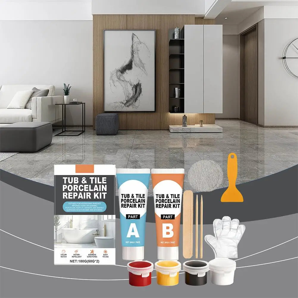 Tile Repair Agent Kit Paste Tile Ceramic Porcelain Repair Marble Floor Toilet Washbasin Crack Damage Break Fracture Caulk Repair