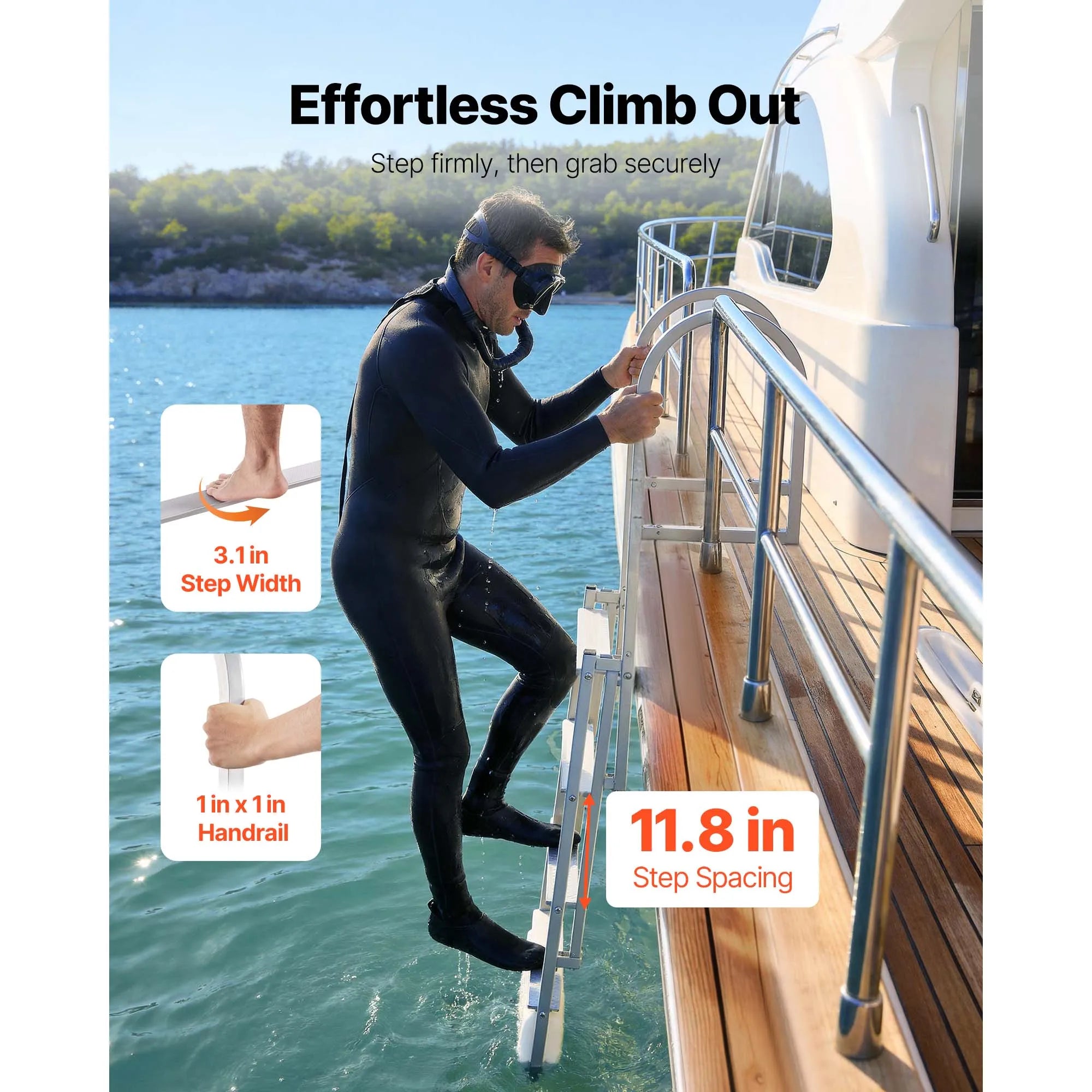 SucceBuy 4/5 Steps Retractable Dock Ladder 500 lbs Pontoon Boat Swim Ladder with Auto-Lift Float Adjustable Height for Lake Pool