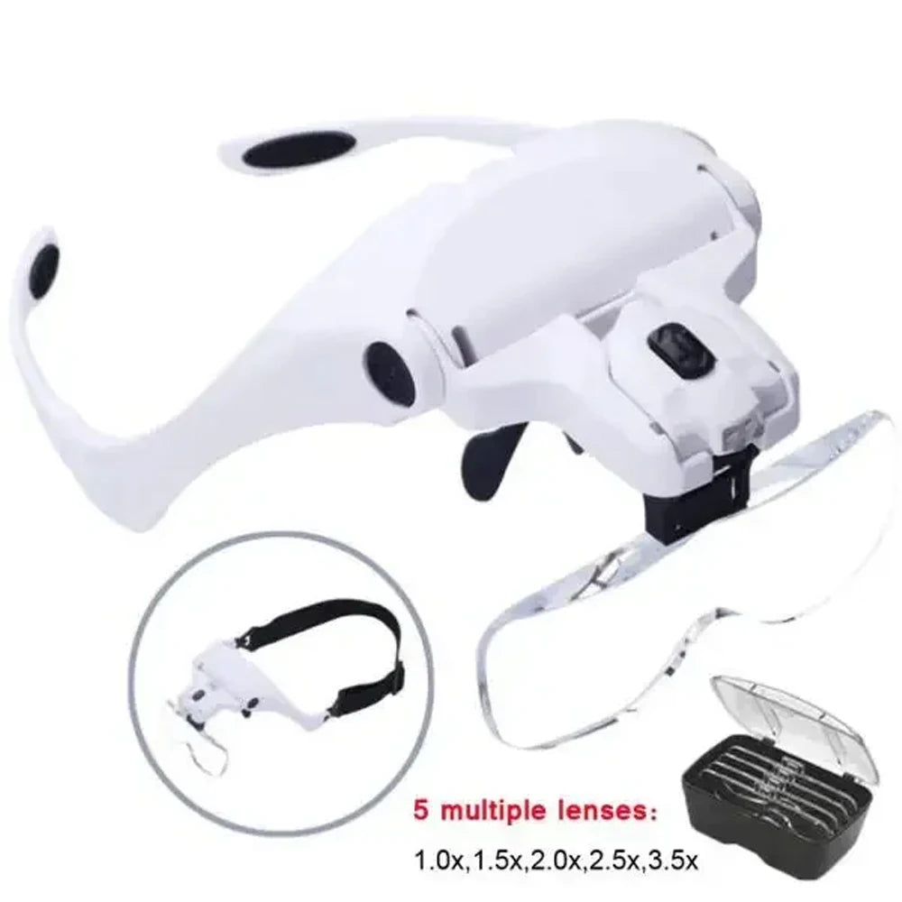 Lupa com faixa para cabeça LED com lentes intercambiáveis