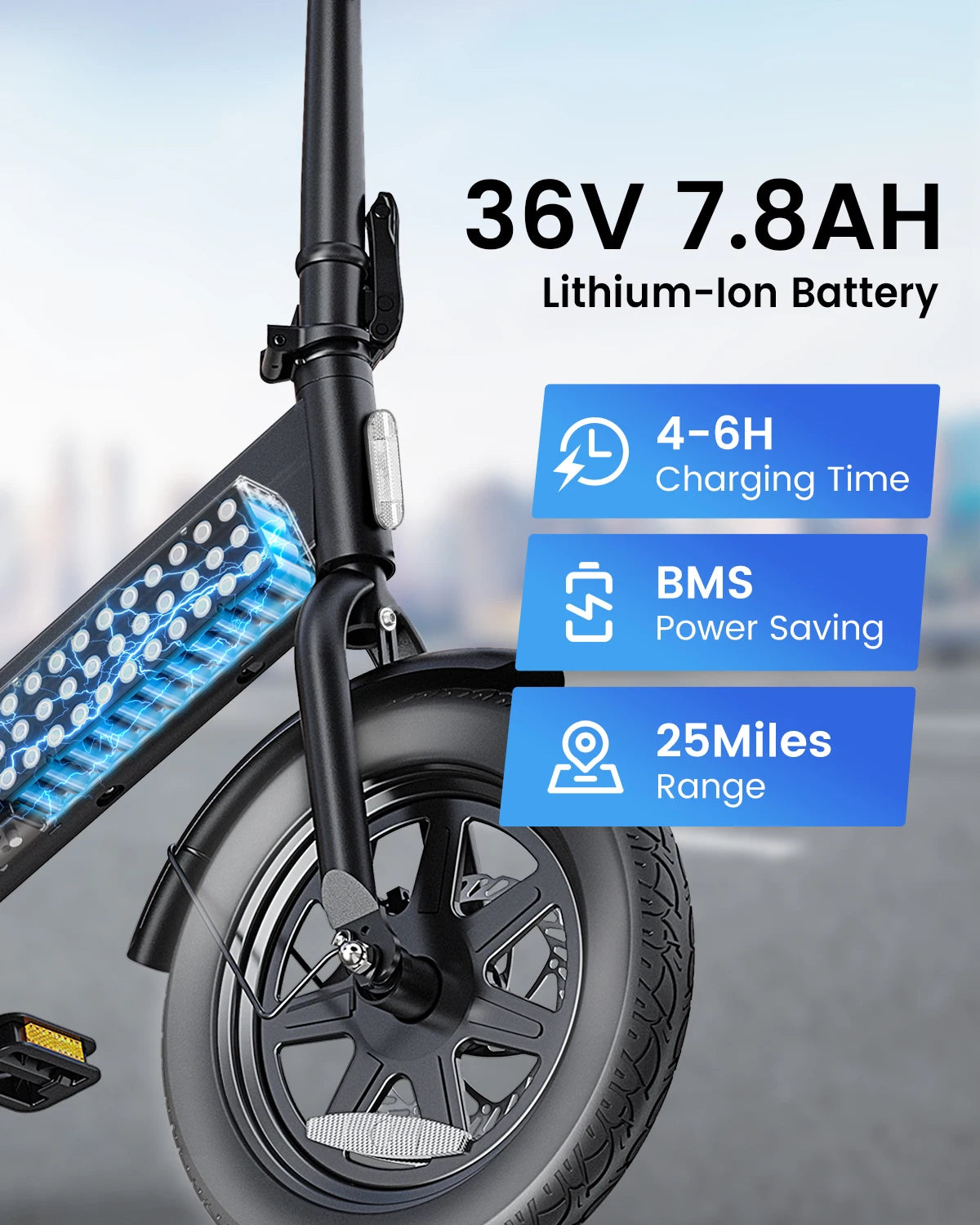 DYU C3 14" hopfällbar elcykel 36V litiumbatteri kompakt elcykel