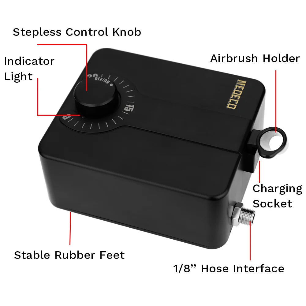 Neoeco 30PSI Airbrush Kit, Dual-Action Multi-Function Portable Airbrush Set Noise-reducing Compressor for Painting Cake Model