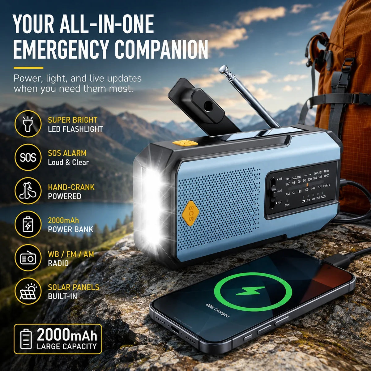 Portable AM/FM Radio with Emergency Charging Options