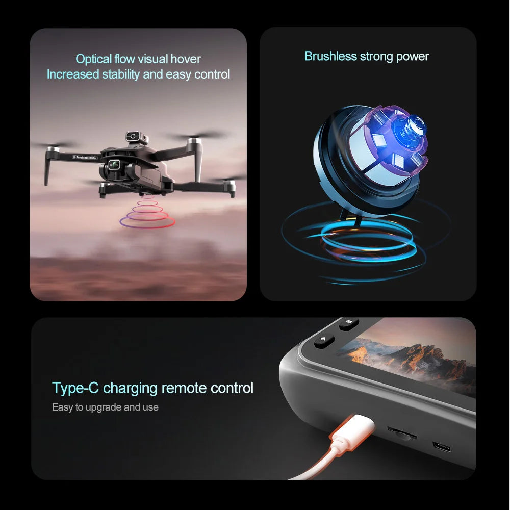 NEW V168 Pro MAX GPS Drone 4K Professional 1080P HD Camera 5G WIFI FPV Drone Brushless Motor 2 Batteries 4.5 Inch Large Screen Remote Control Quadcopter Boys Toys