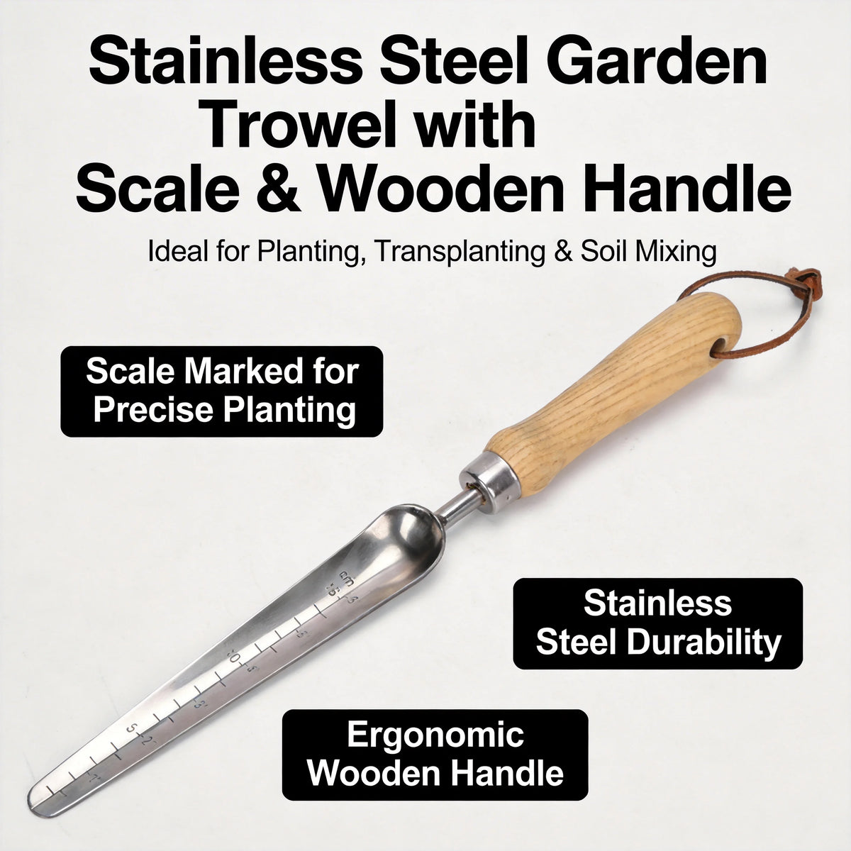 Stainless Steel Hand Garden Shovel with Scale