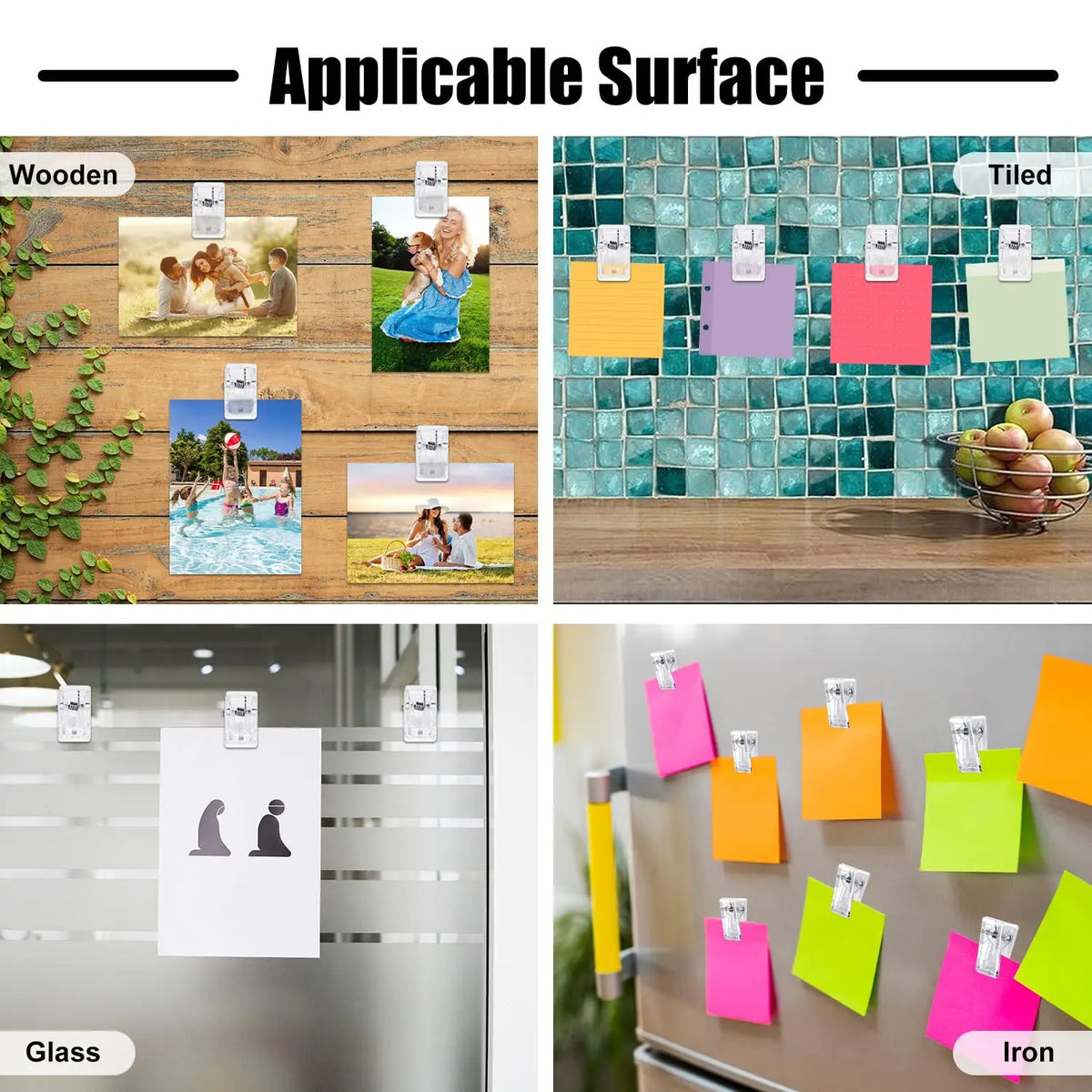 Self-Adhesive Spring Clips for Wall Photos and Tapestries, Clear
