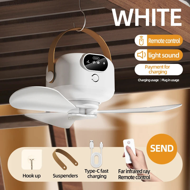 Rechargeable Ceiling Camping Fan with Remote Light for Small Spaces