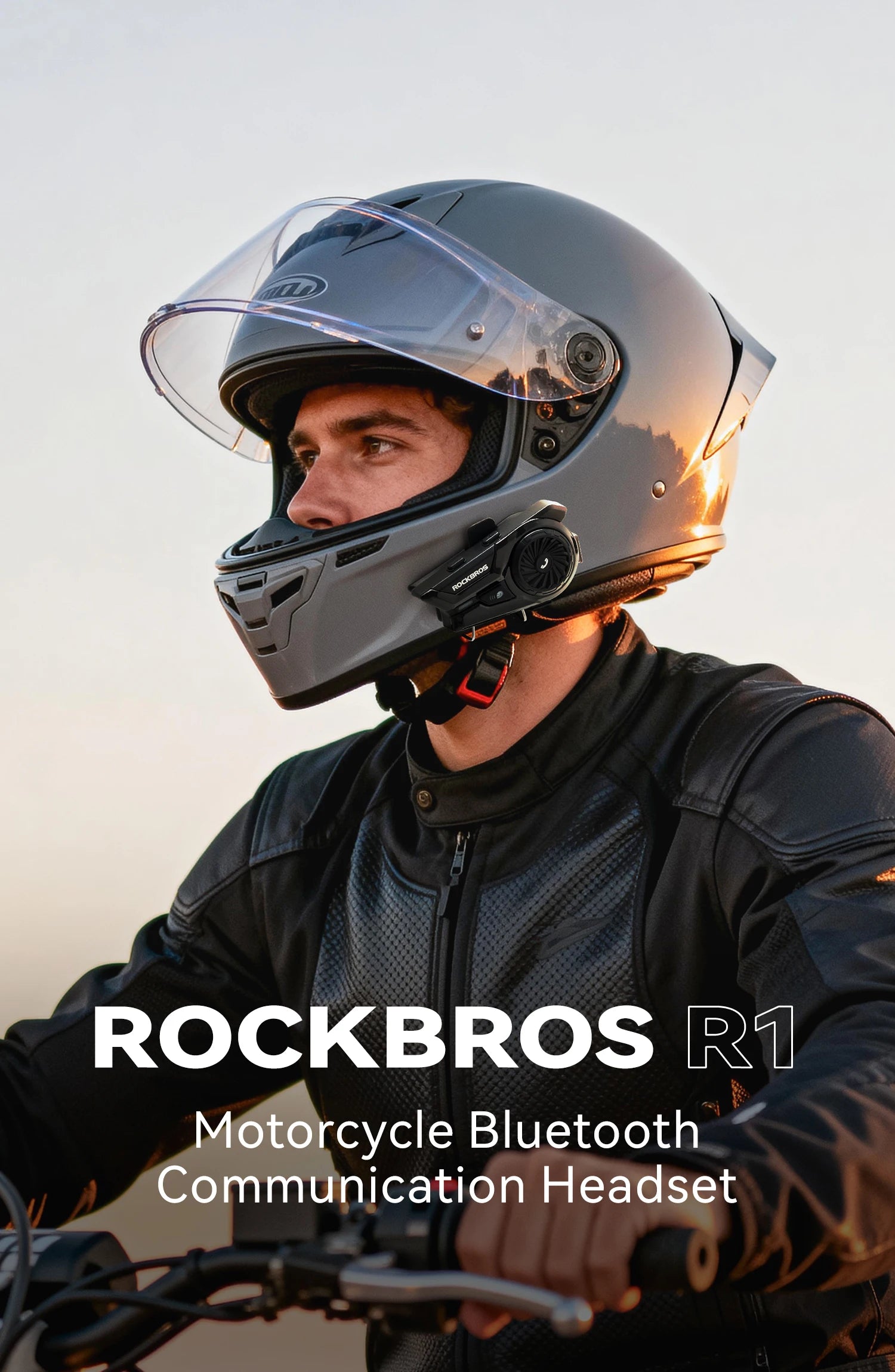 Casco Moto ROCKBROS Cuffia Interfono Impermeabile 300M BT6.0 Cuffie Controllo Vocale Batteria 1000mAh