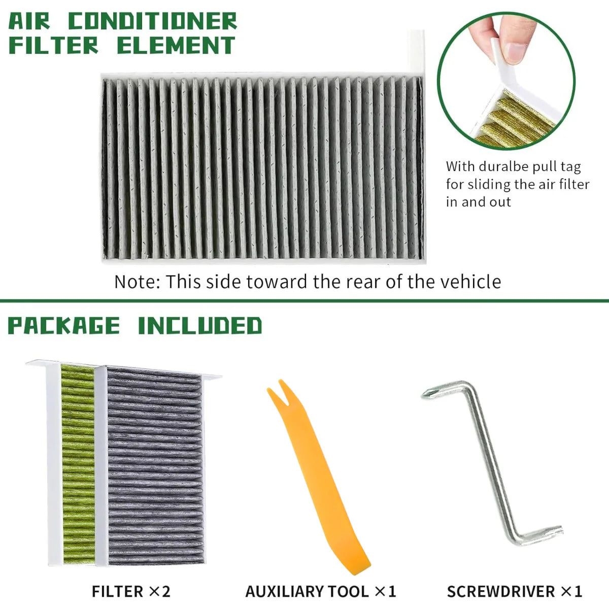 2PCS Car Air Filter Air Conditioner Cabin Filter with Activated Carbon Replacement forTesla Model 3/ ModelY