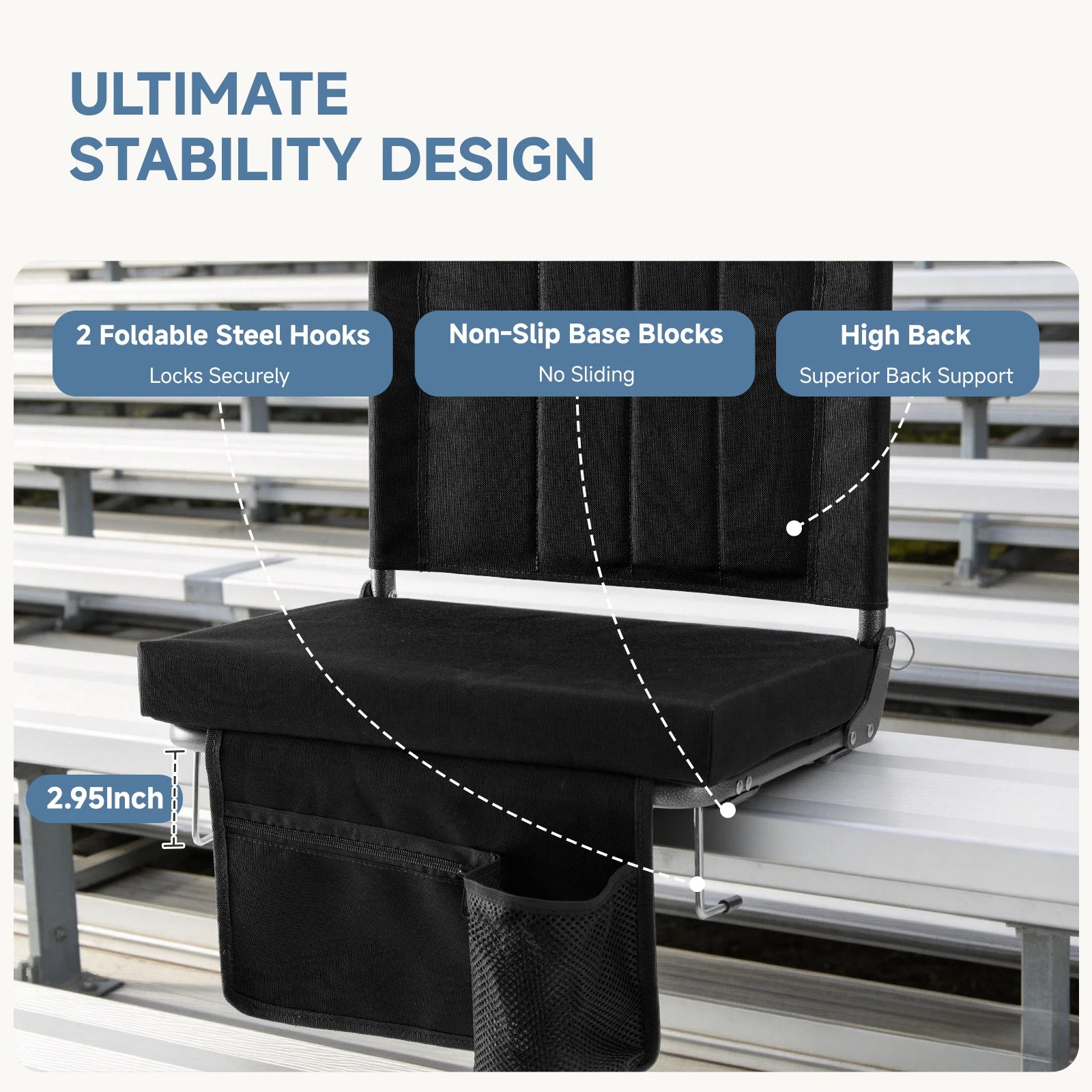 Foldable Stadium Seat with Back Support & Thick Padded Cushion