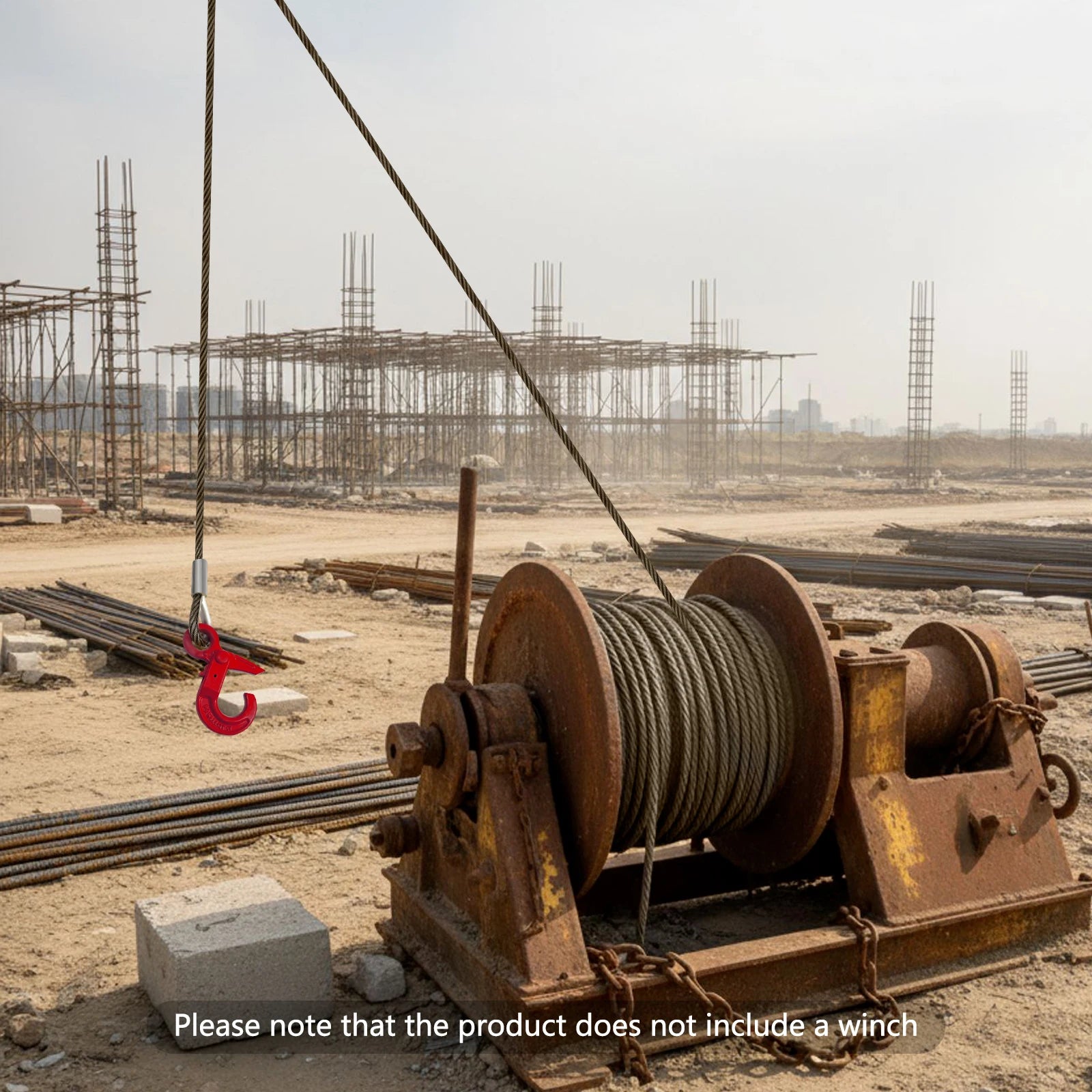 3/8in*75FT Steel Winch Cable, Steel Core Rope, Heavy Duty Wire Rope Cable With Self-locking Hook,Rated Load 1.12T