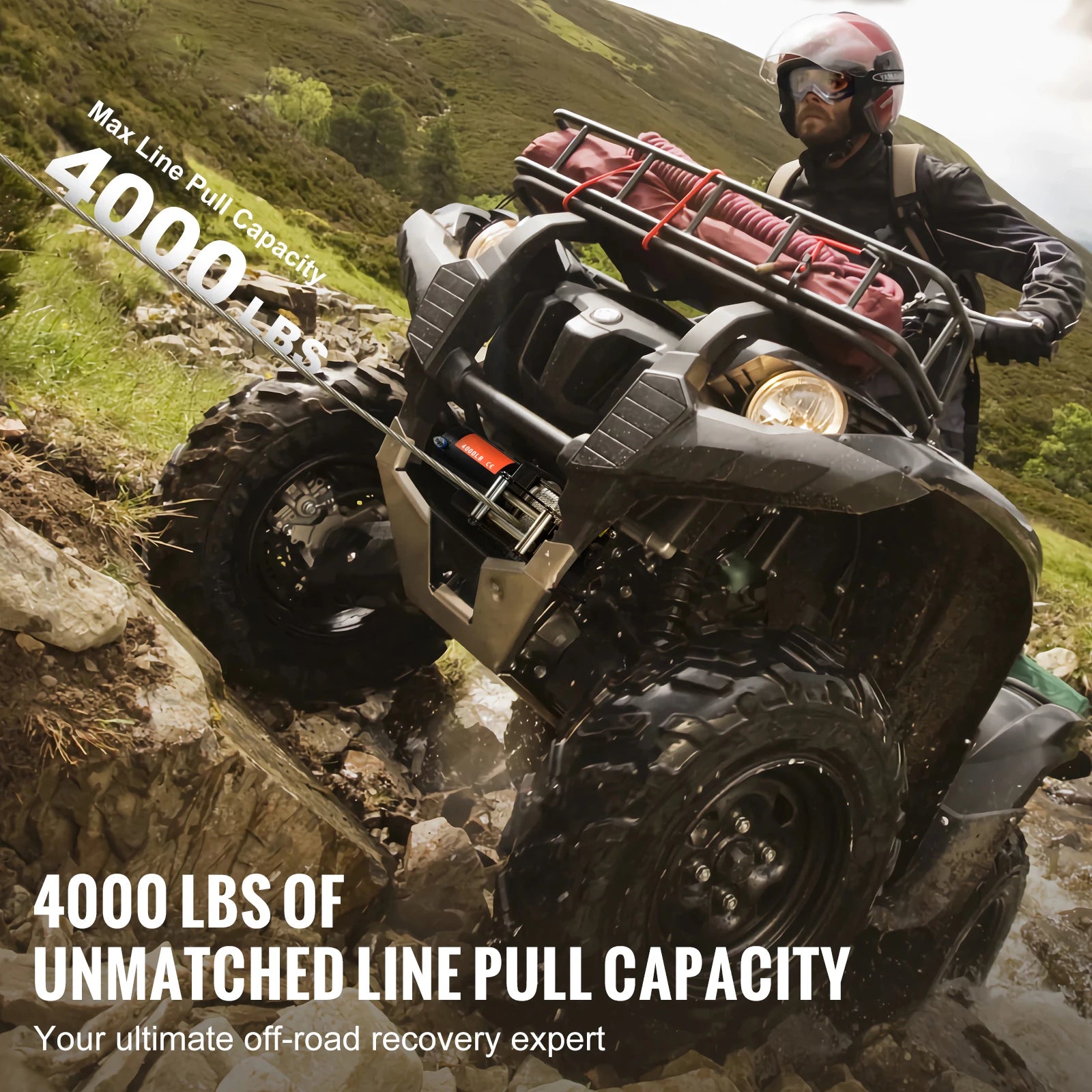 4000lb Electric ATV Winch with Steel Cable & Dual Remote Control