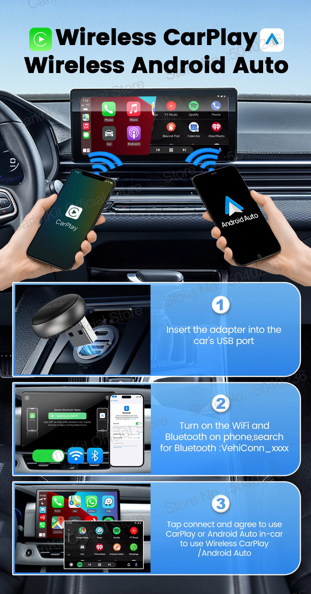 Wireless CarPlay and Android Auto USB Adapter