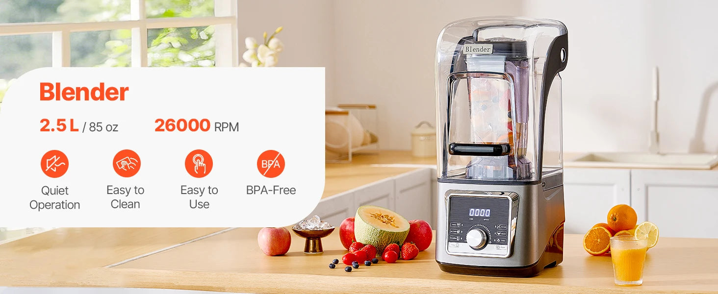 1400W High-Speed Blender with Noise Cover 2.5L/3.5L Capacity