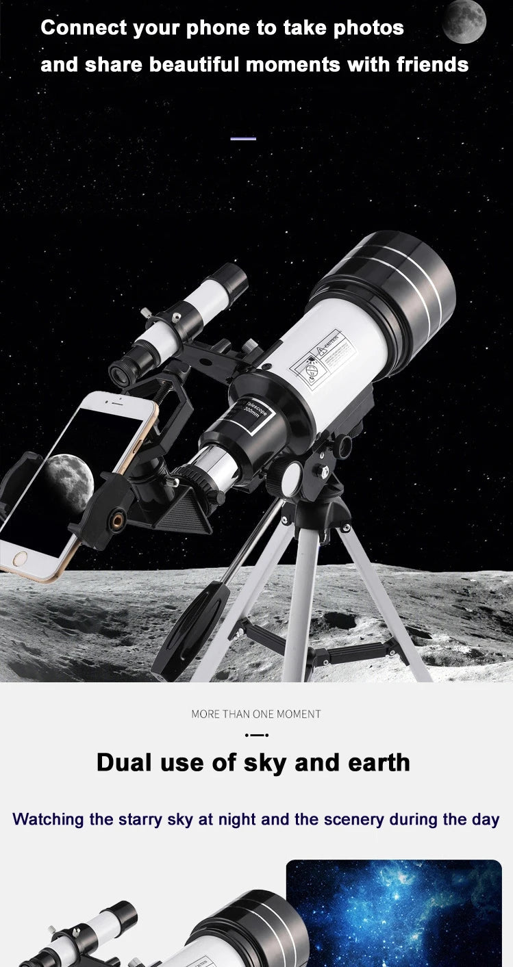 Professional Astronomical Telescope F30070 Monocular 150 Times Zoom HD Night Vision View Moon Star AZM70300 Stargazing