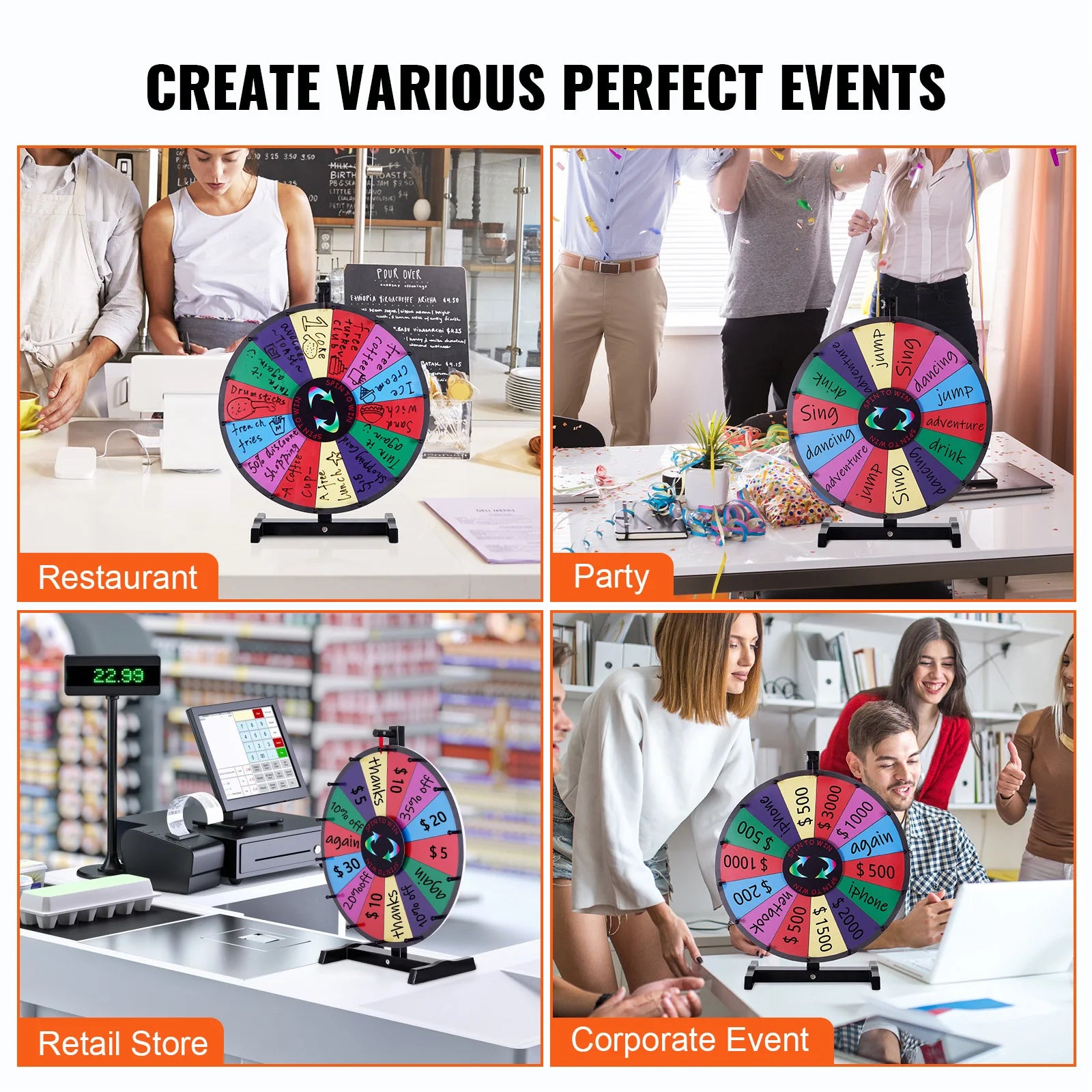 Spinning Prize Wheel with Stand & Tabletop, 14 Slots Game Wheel