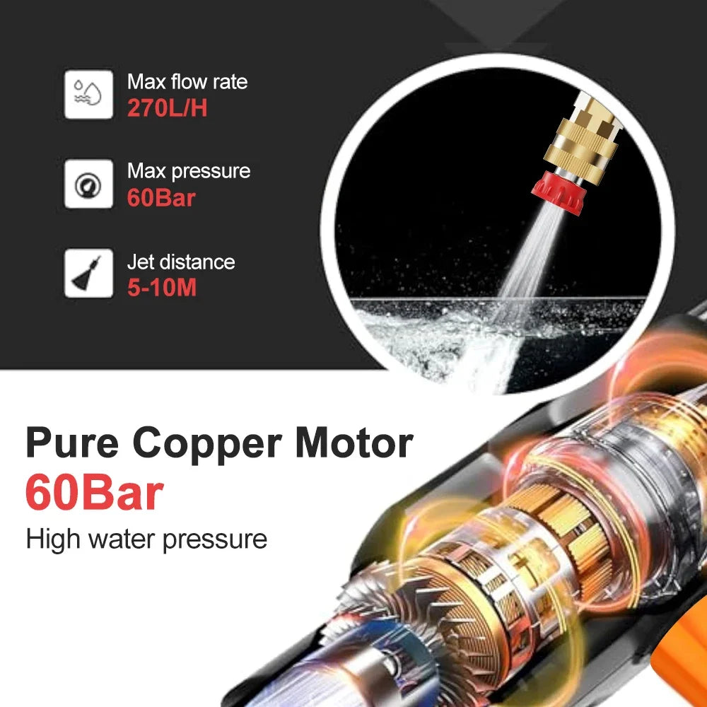 Cordless 60Bar Electric Car Wash Gun with Foam Generator
