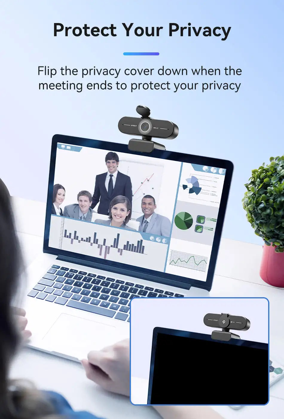 4K USB Webcam with Autofocus, Dual Microphones & Privacy Cover