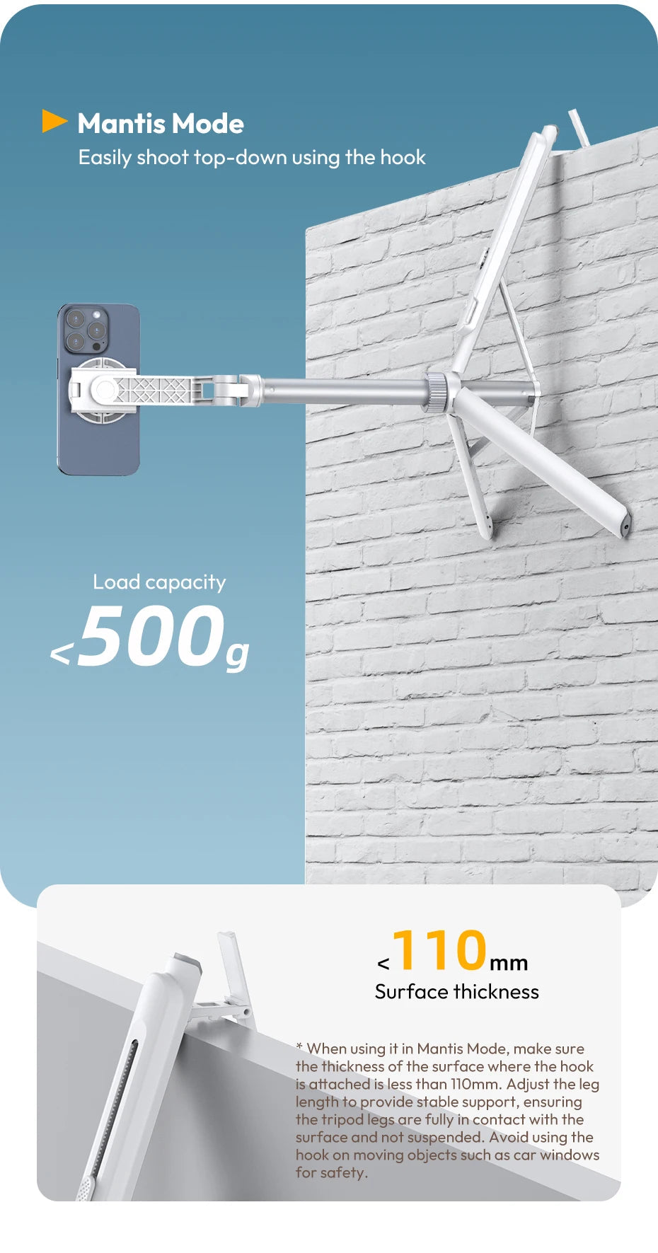 Ulanzi TT88 1.44M Overhead Selfie Stick Phone Tripod with Magnetic Clamp Wireless Remote Extension Tripod for LiveStreaming Vlog