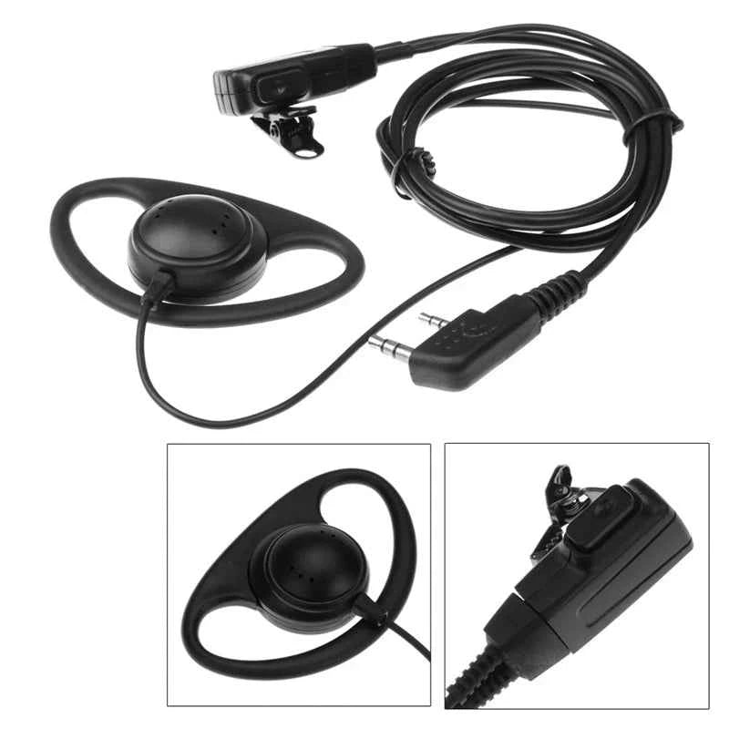 Two-Pin D-Shape Radio Earpiece with Inline Mic and PTT