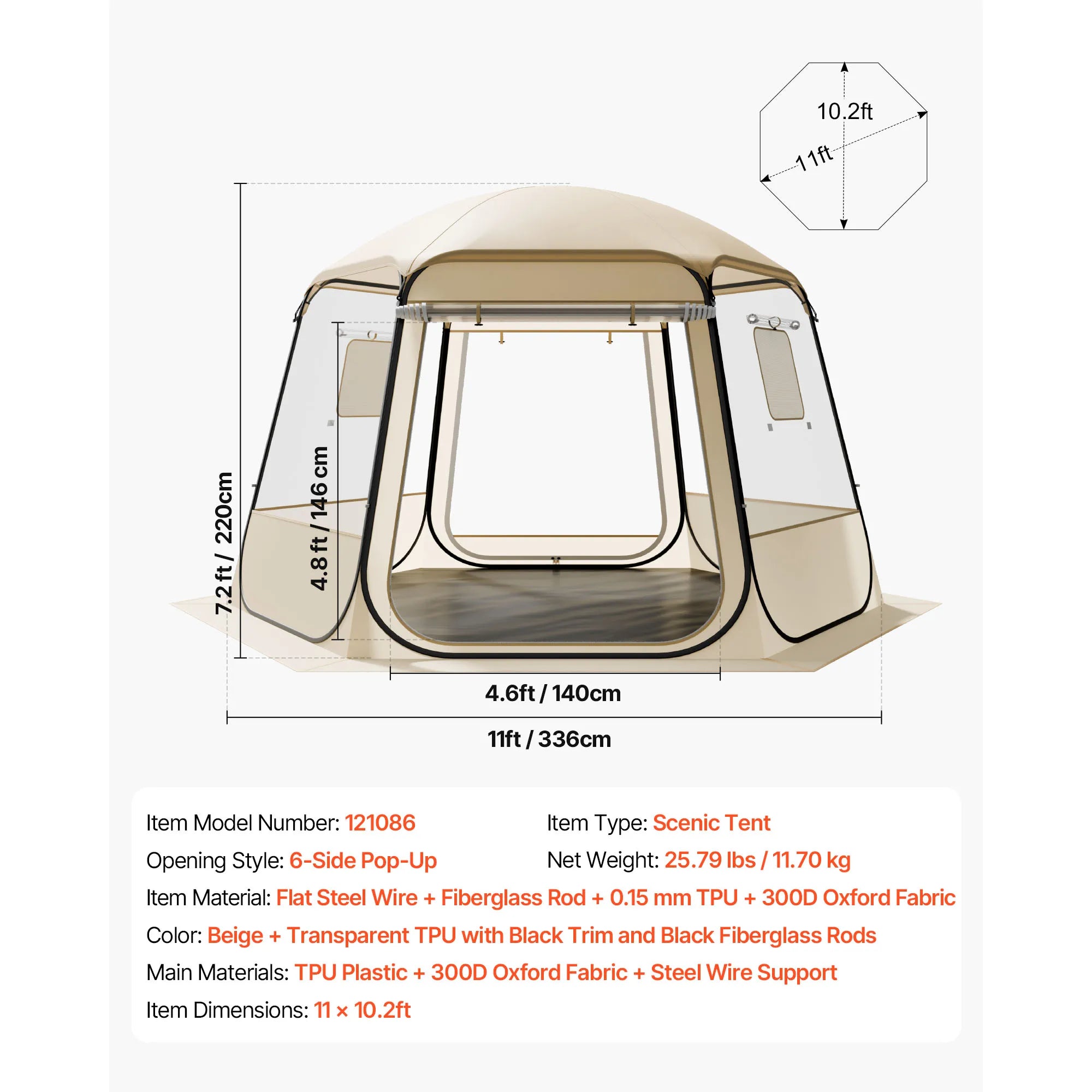 SucceBuy Bulle surgissante Tente étanche à l’eau et résistante aux UV, abri de camping transparent, tente dome/igloo d’extérieur avec fenêtres