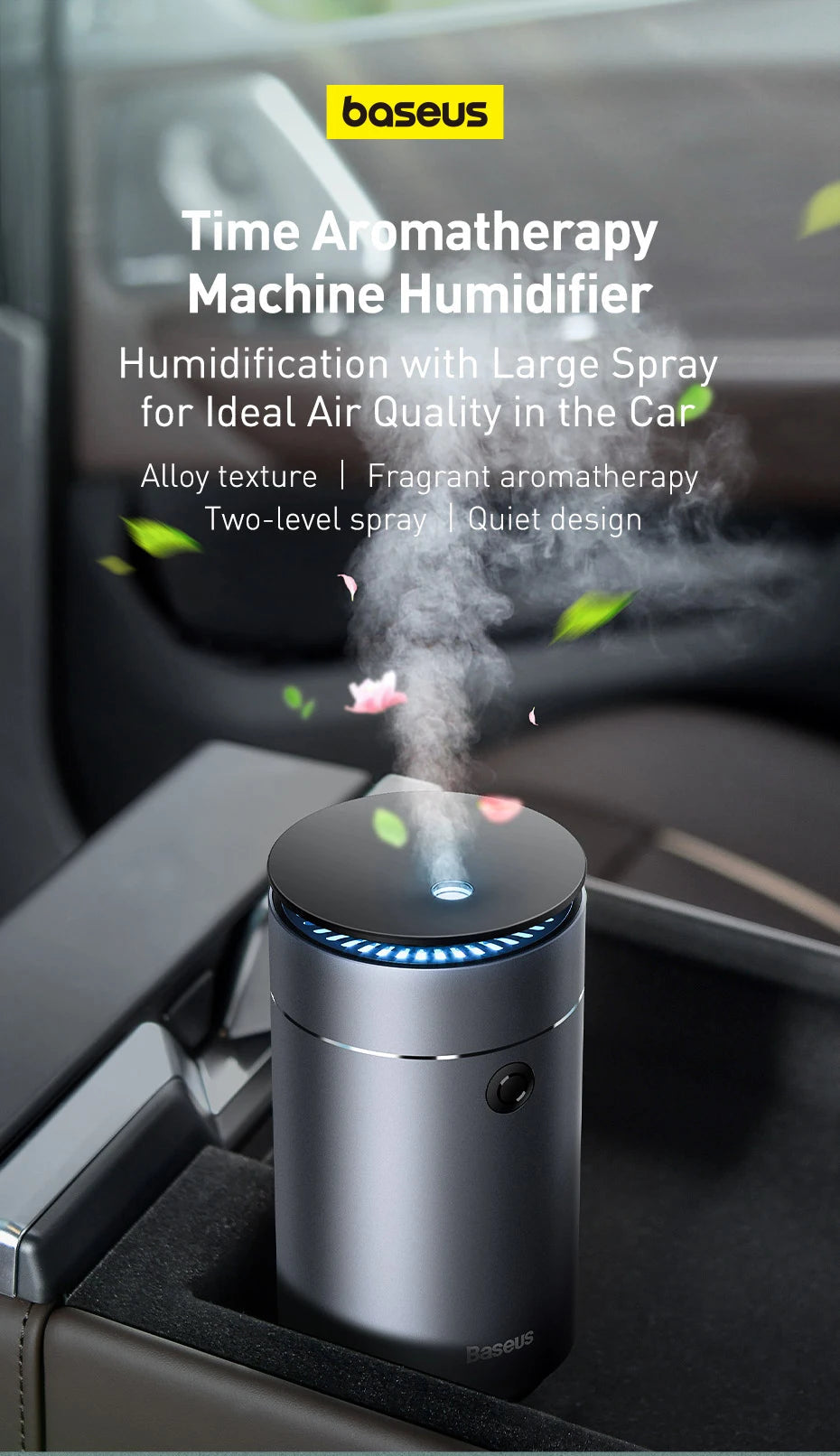 Baseus Car Diffuser Humidifier Auto Air Purifier Aromo Air Freshener with LED Light For Car Aroma Aromatherapy Diffuser
