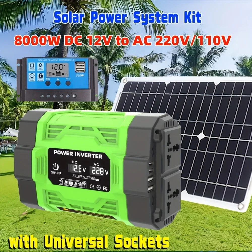 8000W solárny systém kit 12V na AC 220V/110V invertor +600W solárny panel +100A ovládač, vhodný pre nabíjanie RV, auta, notebookov