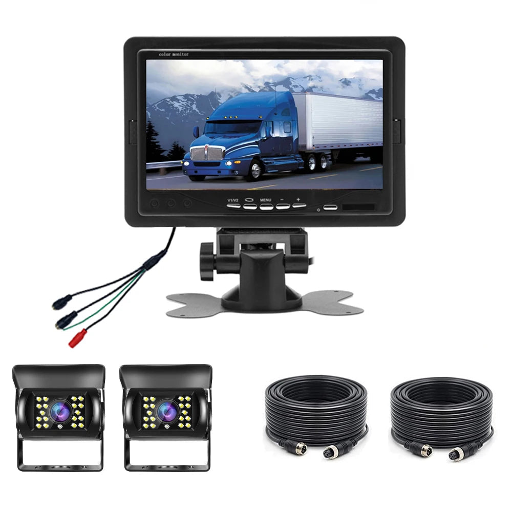 LeeKooLuu 7" Car Monitor LCD Screen Reverse Backup Camera Waterproof IR Night Vision Rearview Parking Camera for Bus Truck