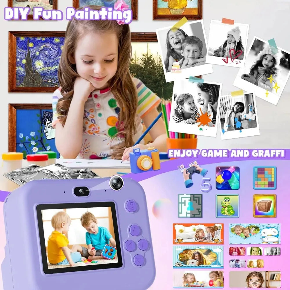 Educational Thermal Instant Print Camera with 32GB Card, 1080P Mini Digital Video Camera for Kids
