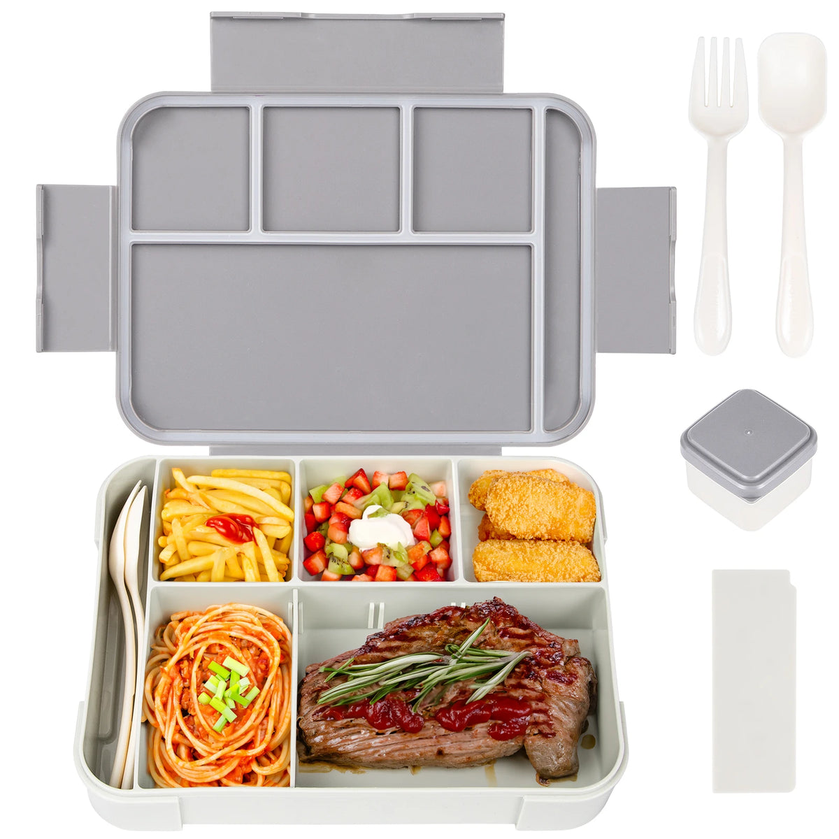 Caixa de almoço bento com divisórias, 1330ml, com talheres