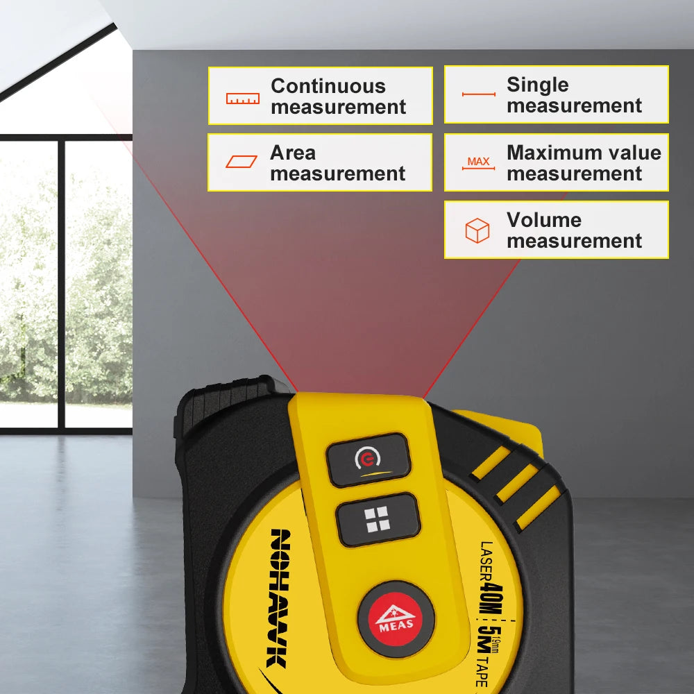 Mètre ruban laser Nohawk 40 m/80 m, télémètre laser, mètre ruban numérique, outil de mesure, mètre ruban en acier, rechargeable par USB