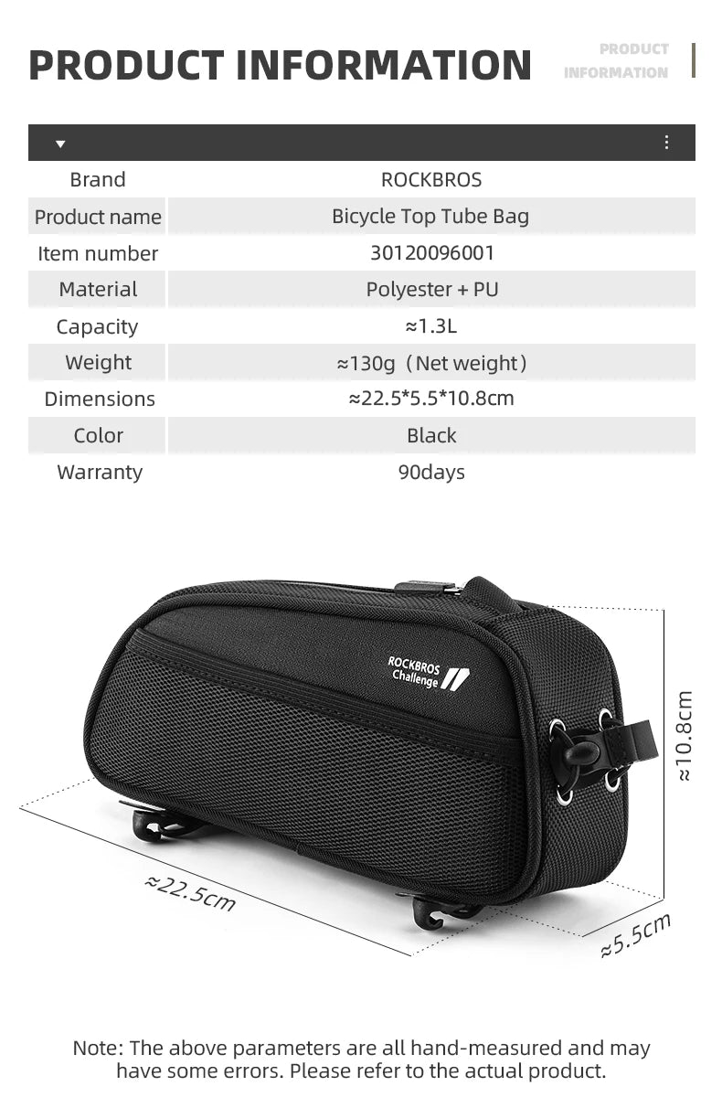 1.3L Bicycle Top Tube Bag with Earphone Port